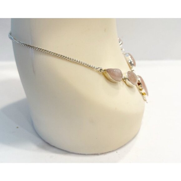 Rose Quartz Gemstone Handmade 925 Sterling Silver Jewelry Necklace Size 18" - Picture 8 of 10